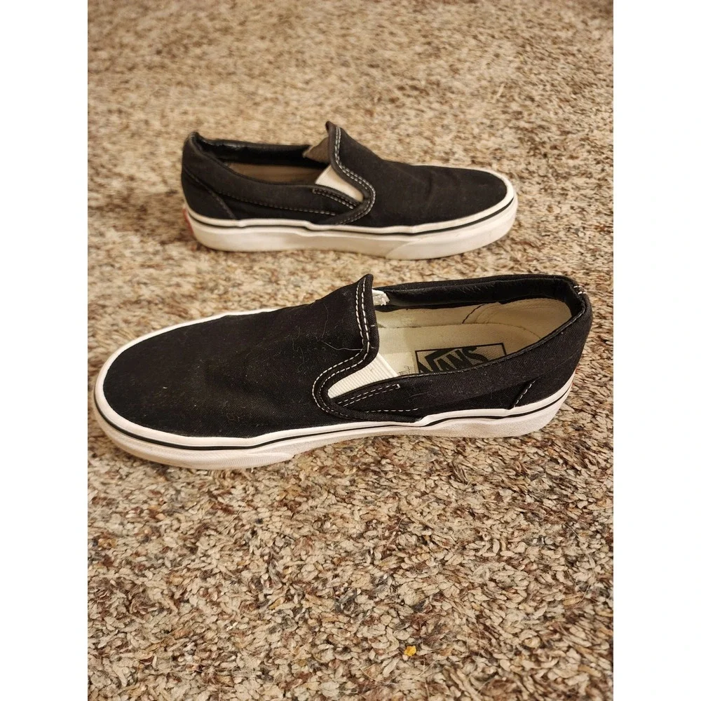 Vans Classic Slip On Black White Canvas Sneakers Men 4.5 Women 6 721565